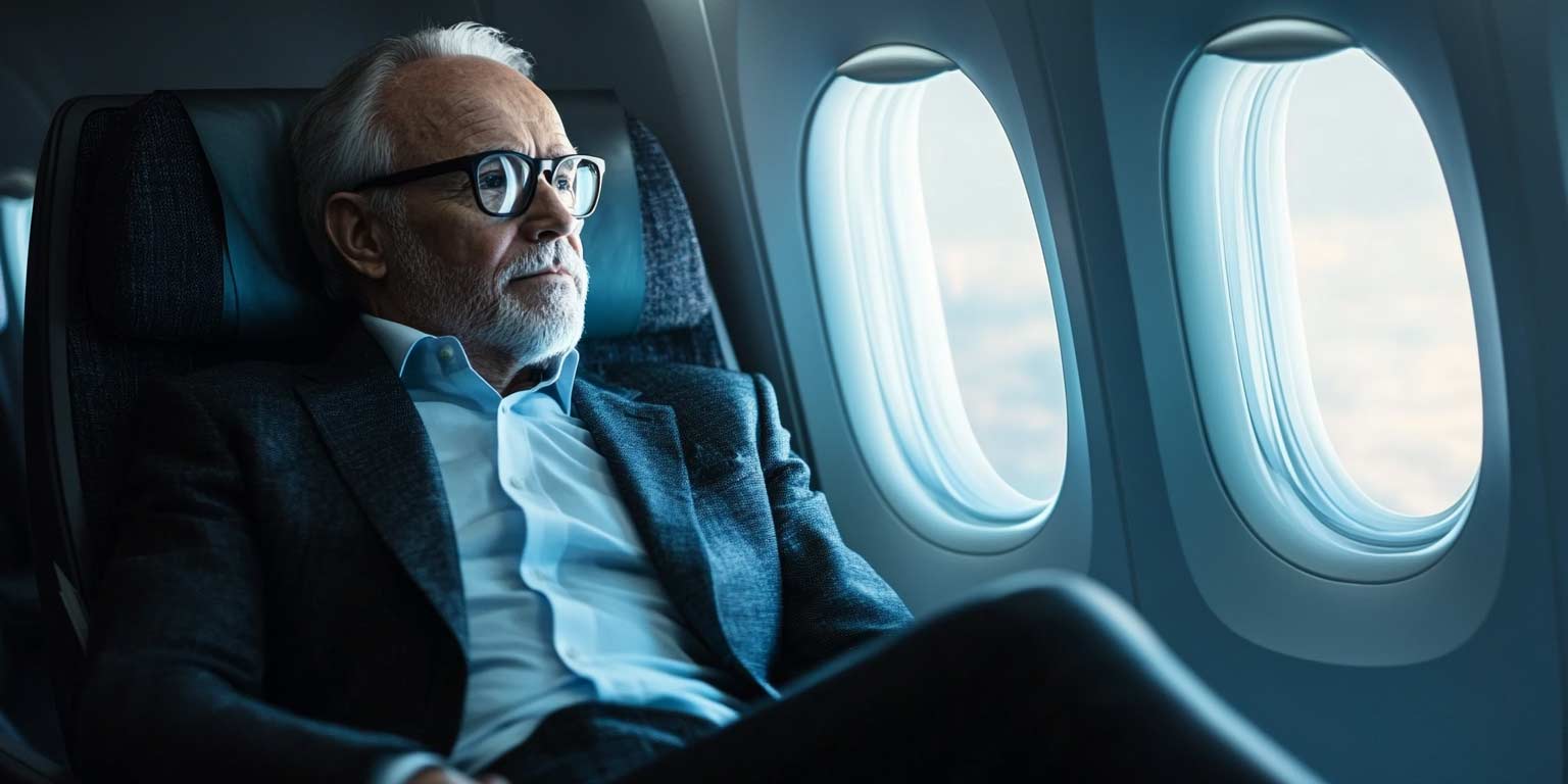Businessman looking out of the window during a business trip